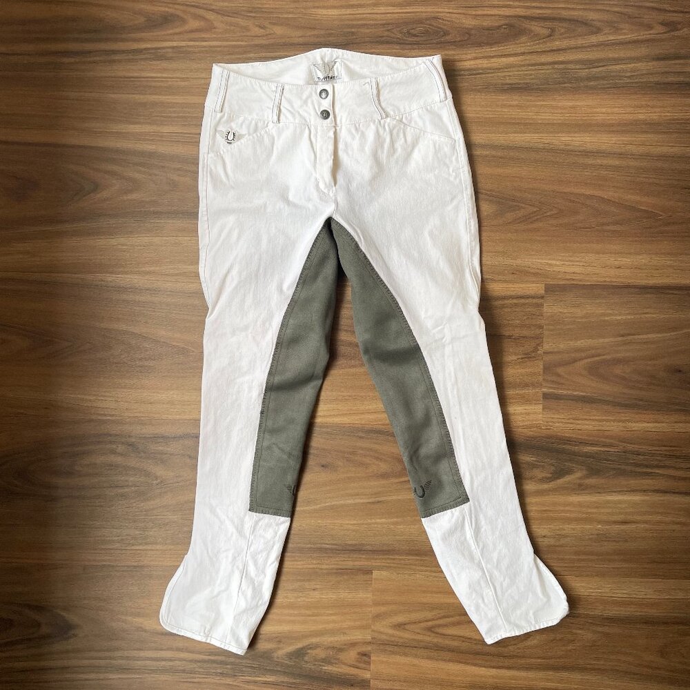 Women's White Riding Breeches with Gray Knee Grip Panels